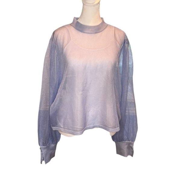 Zara NWOT Sheer Shimmering Long Sleeve Blouse in Lavender in Size Medium - Picture 2 of 10
